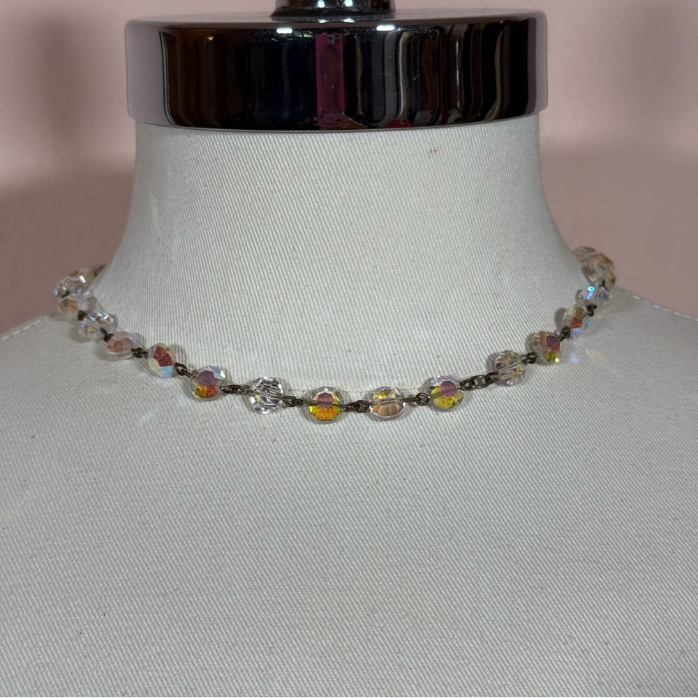 Vintage 1940’s Retro art deco aurora borealis glass crystal choker necklace 16in - Picture 11 of 13